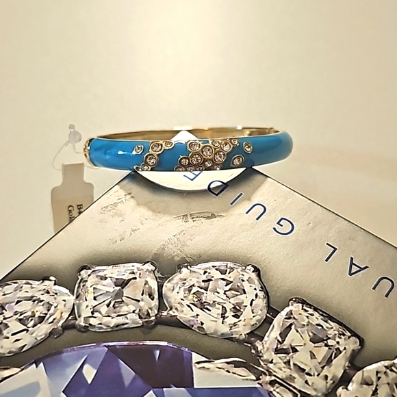 Vintage Gold Tone Manluck Enamel & Rhinestone Cuff Clamper Bracelet. - Picture 4 of 8